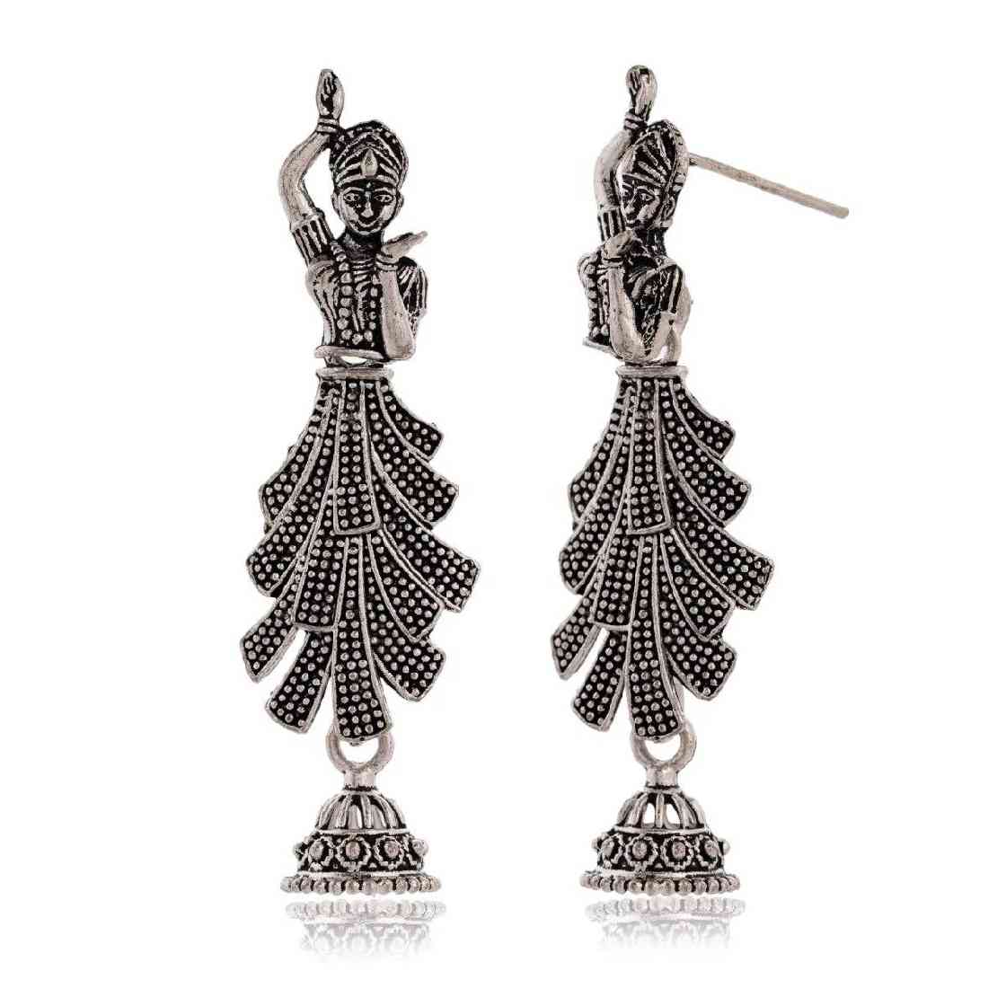 Dancing Dolls - Silver Oxidized Jhumkas