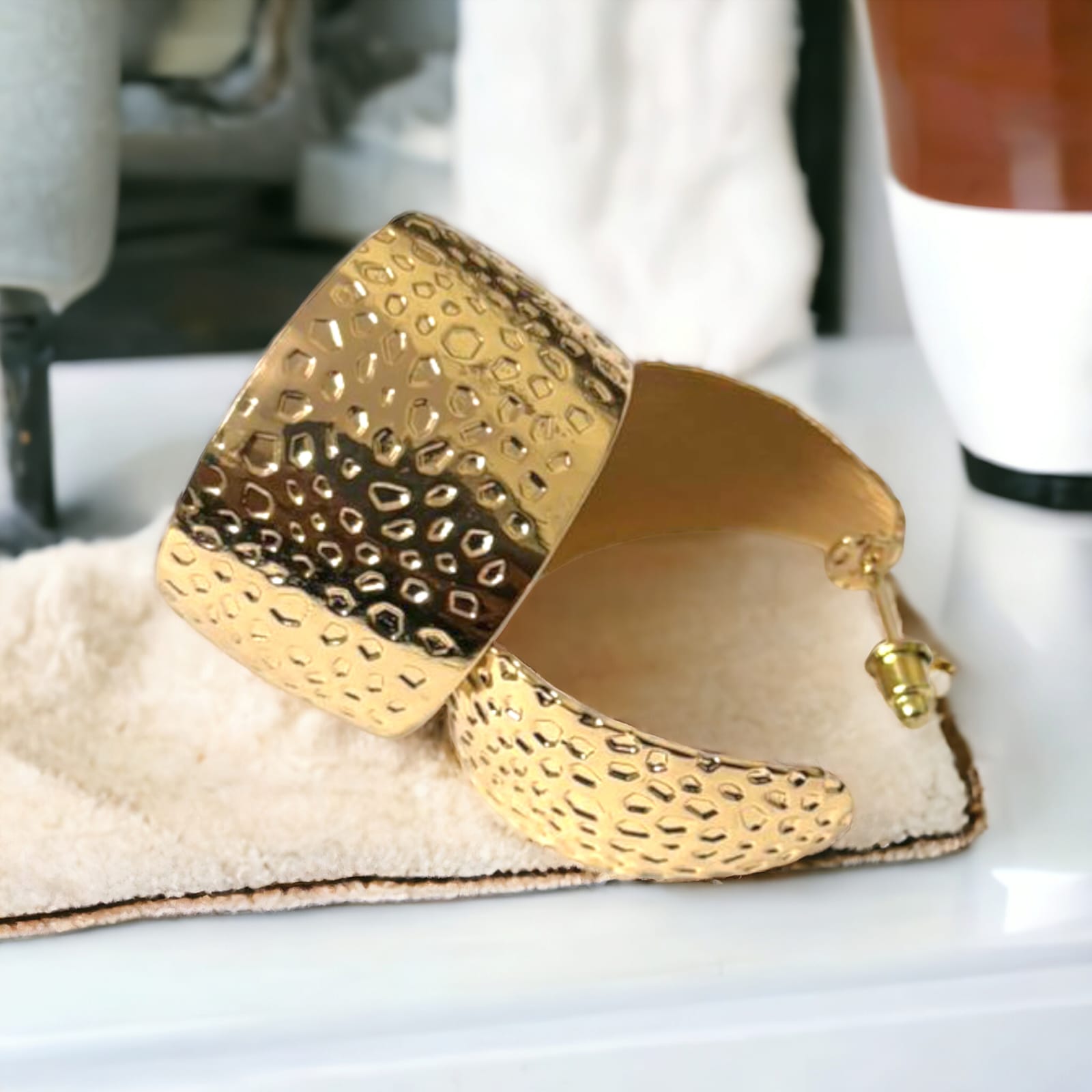 Gold Hammered Hoops